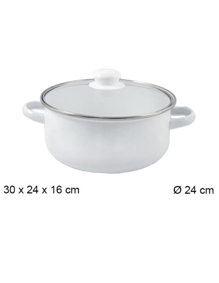 OLLA 24CM BLANCA CON TAPA CRISTAL