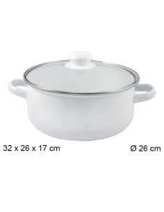 OLLA 26CM BLANCA CON TAPA CRISTAL