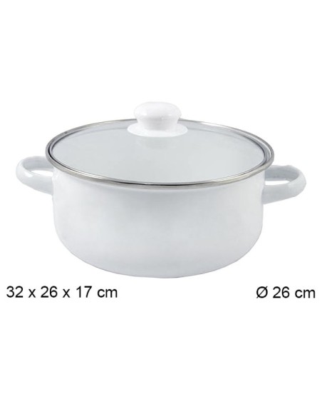 OLLA 26CM BLANCA CON TAPA CRISTAL