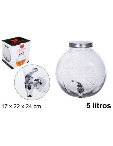 BOTE CRISTAL 5L NARANJA DISPENSADOR BEBIDAS CON GRIFO