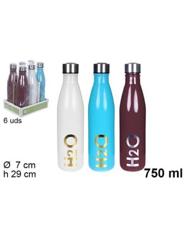 BOTELLA 750ML AGUA CRISTAL COLORES SURTIDOS DECORADA H2O