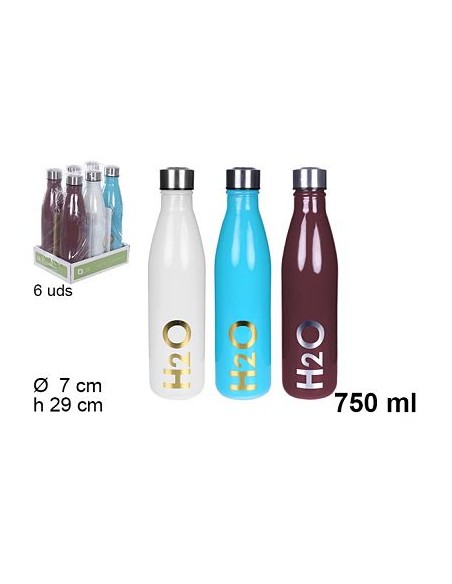 BOTELLA 750ML AGUA CRISTAL COLORES SURTIDOS DECORADA H2O