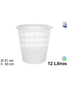 PAPELERA 12L PLASTICO REJILLA BLANCA 12L.