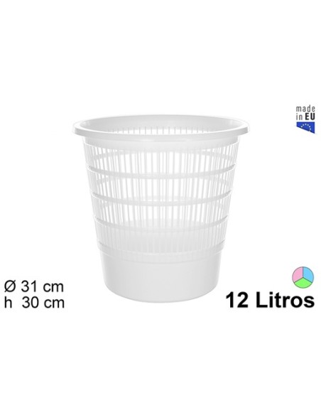 PAPELERA 12L PLASTICO REJILLA BLANCA 12L.
