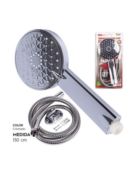 CONJUNTO DE DUCHA 3 PZAS REDONDO PLATA CALIDAD 1,5