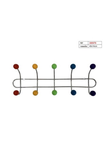 PERCHA PARA PARED C/5 GANCHOS METAL 40X14CM