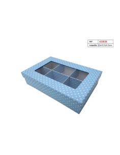 CAJA C/6 ESPACIOS 23X15.5X5.5 LUNARES CELESTE
