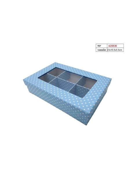 CAJA C/6 ESPACIOS 23X15.5X5.5 LUNARES CELESTE