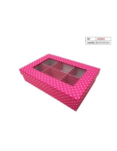 CAJA C/6 ESPACIOS 23X15.5X5.5 LUNARES ROSA