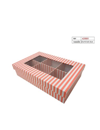 CAJA C/6 ESPACIOS 23X15.5X5.RAYA ROSA