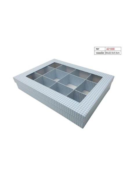 CAJA C/12 ESPACIOS 30X22.5X5.5 CUADRADA CELESTE