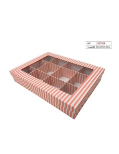 CAJA C/12 ESPACIOS 30X22.5X5.5 RAYAS ROSA
