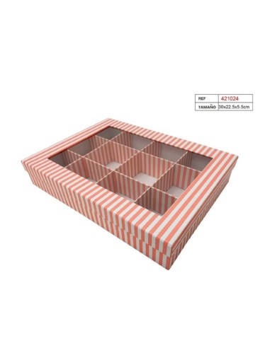 CAJA C/12 ESPACIOS 30X22.5X5.5 RAYAS ROSA