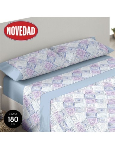 SABANAS 180CM AZUL  50%ALGODÓN "ROMBOS"