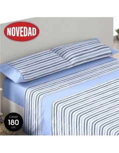 SABANAS 180CM AZUL 50%ALGODÓN "RAYAS"