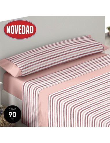 SABANAS 90CM GRANATE 50%ALGODÓN "RAYAS"