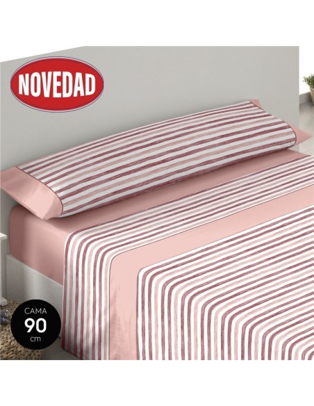 SABANAS 90CM GRANATE 50%ALGODÓN "RAYAS"