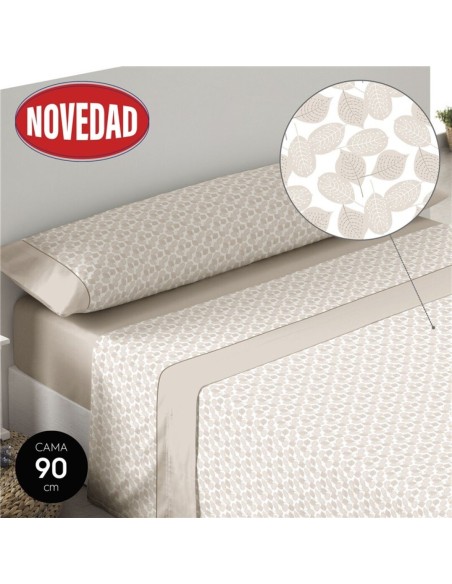 SABANAS 90CM BEIGE 50%ALGODÓN "HOJITAS"