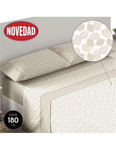 SABANAS 180CM BEIGE 50%ALGODÓN "HOJITAS"