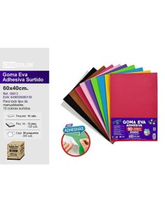 GOMA EVA ADHESIVA SURTIDA 40X60CM 10 COLORES