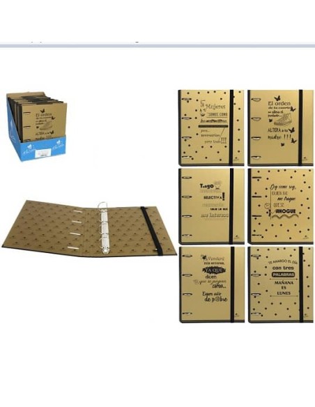 CARPETA 4 ANILLAS 40MM MIXTA FRASES ORO