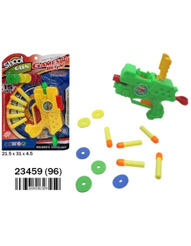 BLISTER PISTOLA LANZADARDOS Y DISCOS (24)(96)