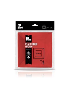PLATO CUADRADO HONDO ROJO 170MM 6UD