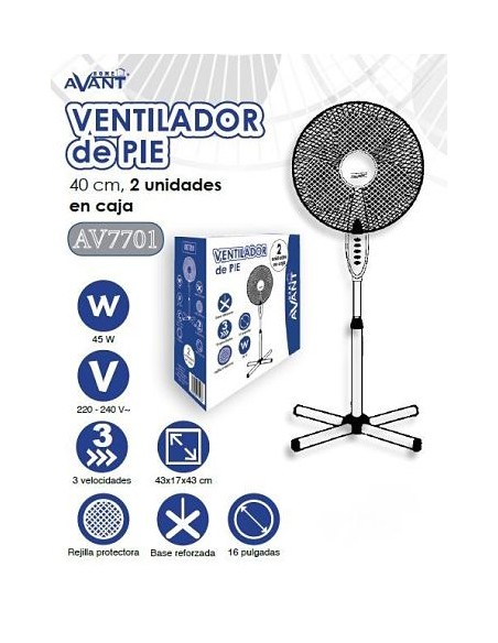 VENTILADOR DE PIE AVANT 16" 45W 40CM-2UNDS