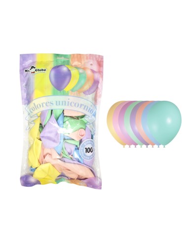 BOLSA 100 GLOBOS UNICORNIO COLOR PASTEL