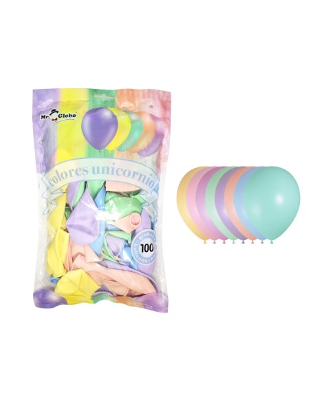 BOLSA 100 GLOBOS UNICORNIO COLOR PASTEL