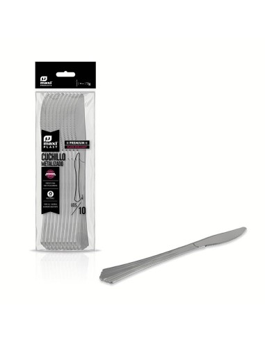CUCHILLO METALIZADO PLATA 18 CM 10 UDS