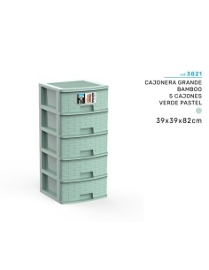 CAJONERA 39X39X82CM 5 CAJONES VERDE PASTEL