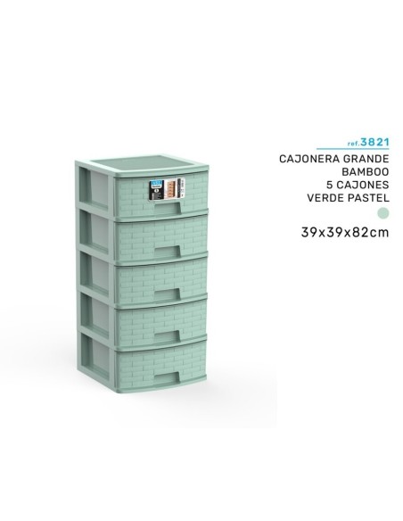 CAJONERA 39X39X82CM 5 CAJONES VERDE PASTEL