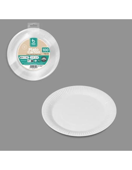 S/100 PLATO CARTON BLANCO 18 CM