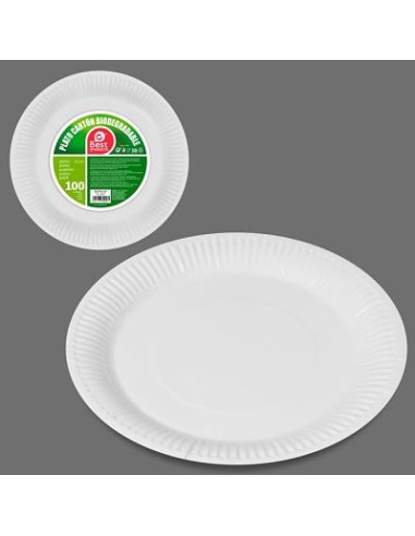 S/100 PLATO 23CM CARTON BLANCO BIODEGRADABLE