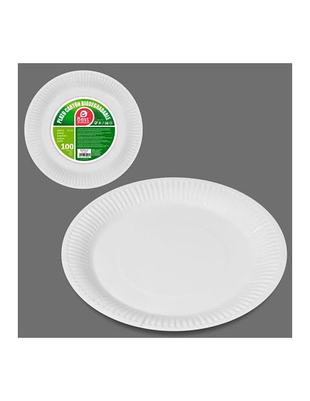 S/100 PLATO 23CM CARTON BLANCO BIODEGRADABLE