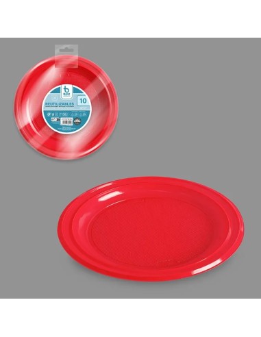 S/10 PLATO REUT. ROJO LLANO 22 CM