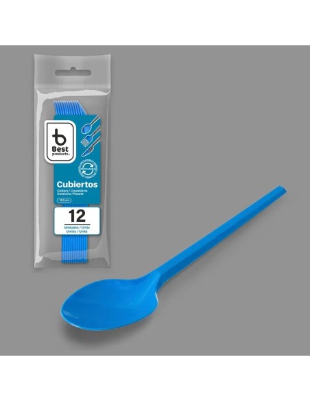 S/12 CUCHARA 16.5CM REUTILIZABLE AZUL