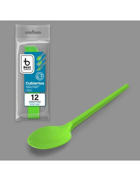 S/12 CUCHARA REUTILIZABLE VERDE 16,5 CM