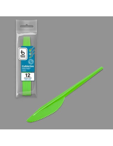 S/12 CUCHILLO REUTILIZABLE VERDE 16,5 CM