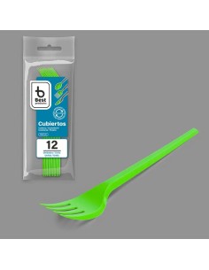 S/12 TENEDOR REUTILIZABLE VERDE 16,5 CM