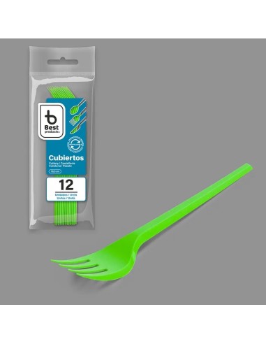 S/12 TENEDOR REUTILIZABLE VERDE 16,5 CM
