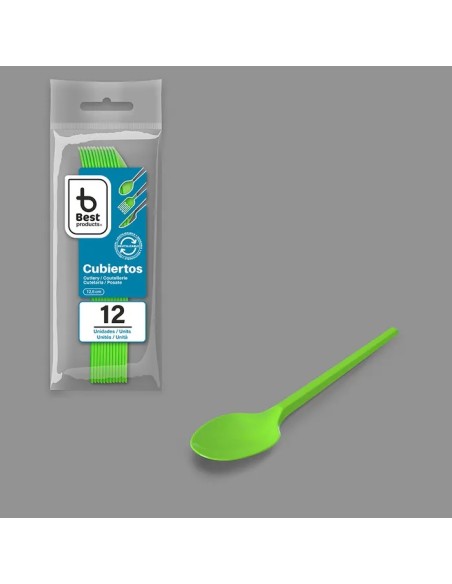 S/12 CUCHARITA REUTILIZABLE VERDE 12,5CM