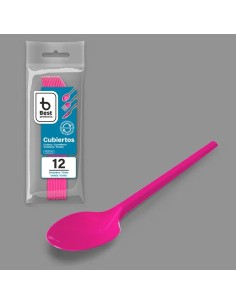 S/12 CUCHARA REUTILIZABLE ROSA 16,5 CM