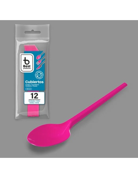 S/12 CUCHARA REUTILIZABLE ROSA 16,5 CM