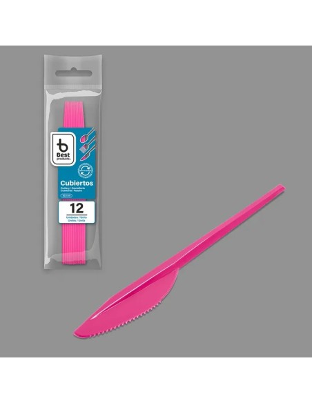 S/12 CUCHILLO REUTILIZABLE ROSA 16,5 CM