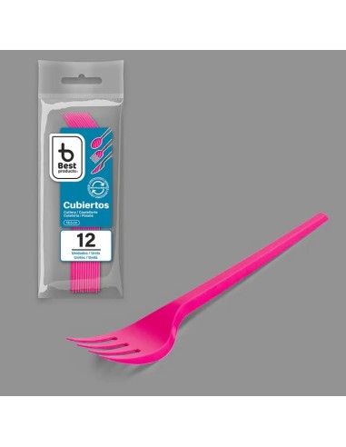 S/12 TENEDOR REUTILIZABLE ROSA 16,5 CM