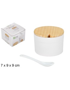 AZUCARERO 7X9X9CM CERAMICA REDONDO CON CUCHARA TAPA MADE