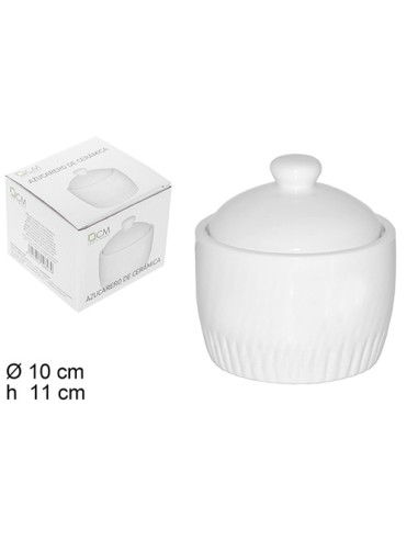 AZUCARERO 10CM CON TAPA CERAMICA BLANCA