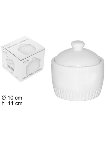 AZUCARERO 10CM CON TAPA CERAMICA BLANCA
